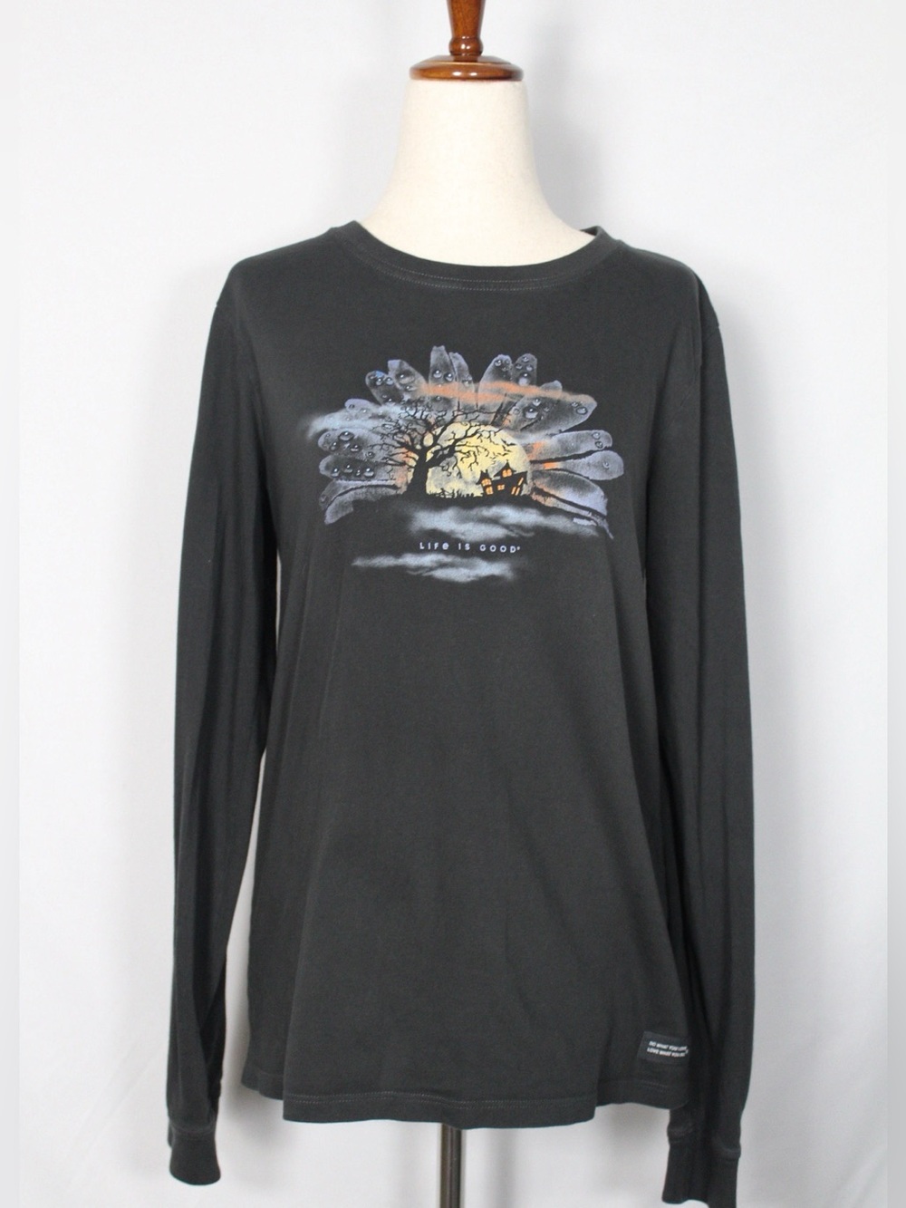 Life Is Good Women’s Long-Sleeve Tee - Charcoal w/ Halloween Graphic